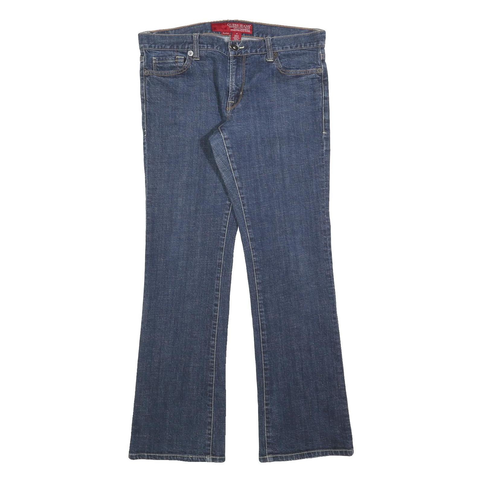 GUESS Womens Regular Fit Blue Denim Flared Cotton Blend Jeans W34 L31 Classic