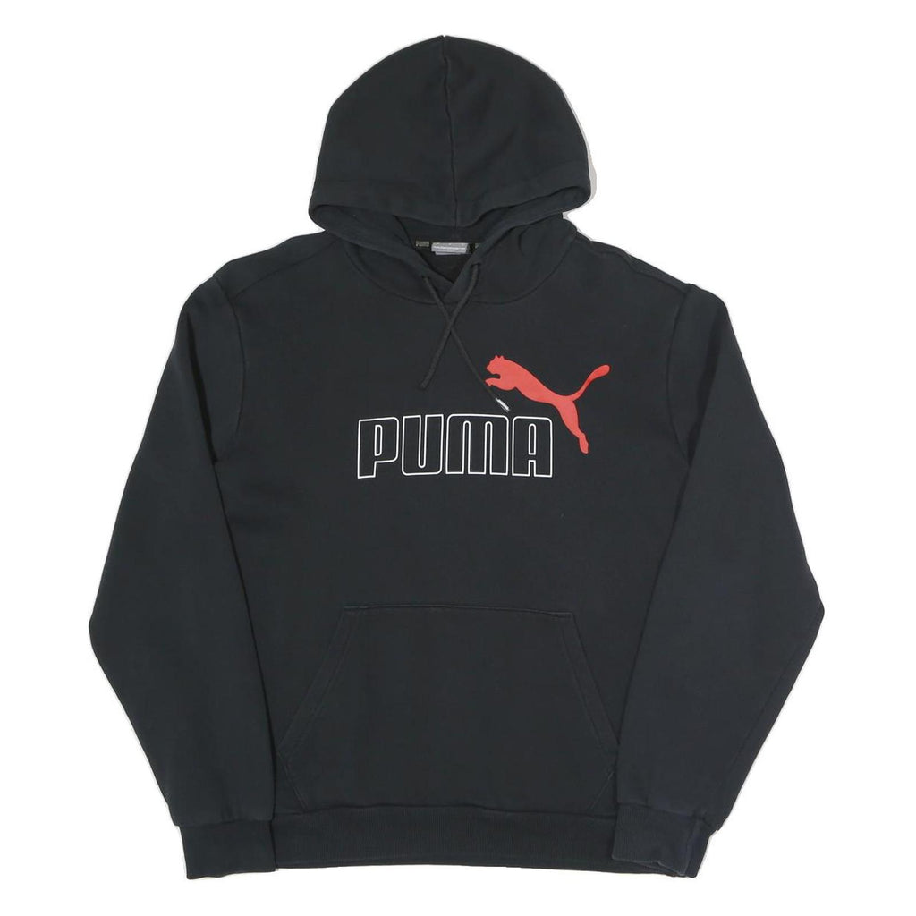PUMA Womens Black Cotton Blend Pullover Hoodie M Logo Print Casual Wear