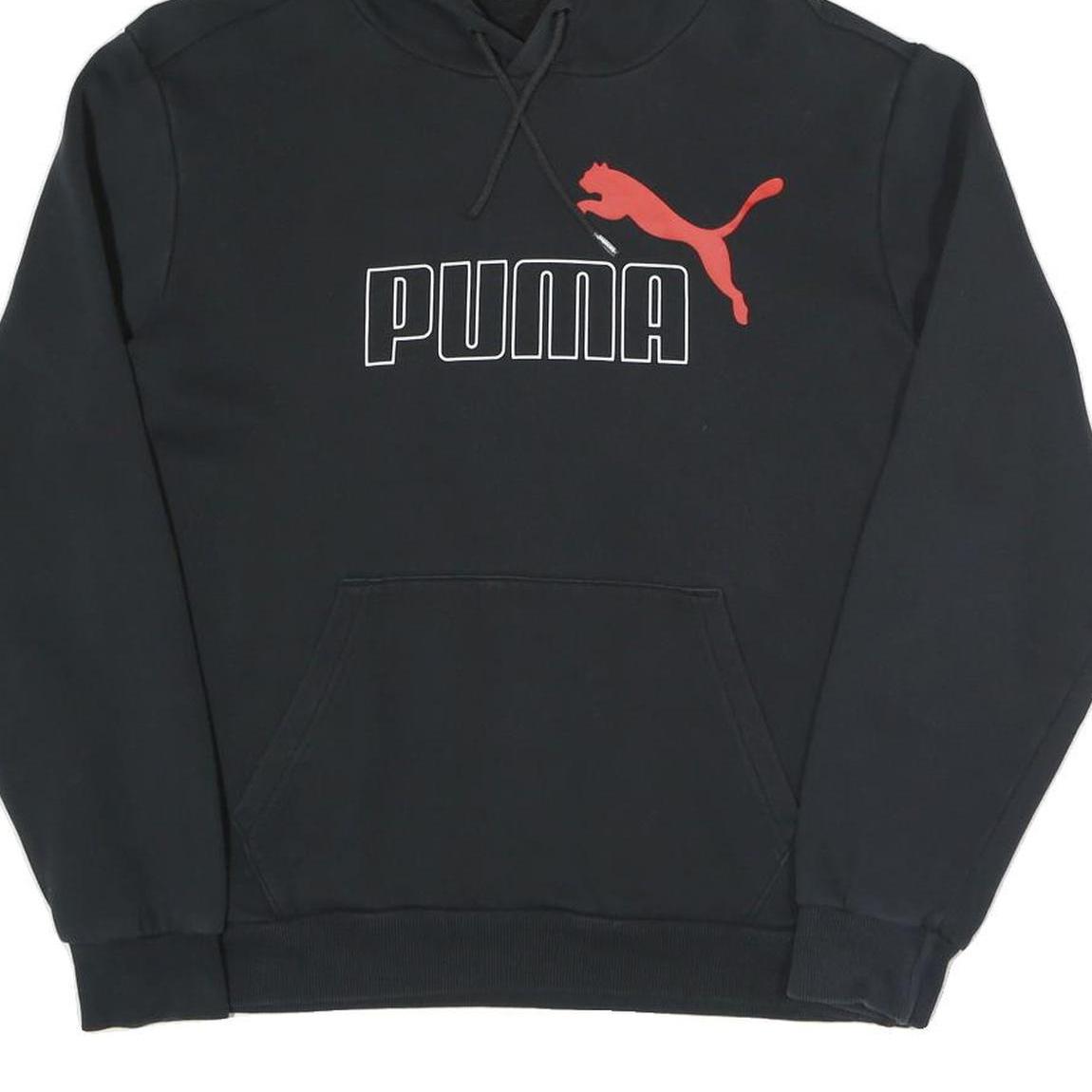 PUMA Womens Black Cotton Blend Pullover Hoodie M Logo Print Casual Wear