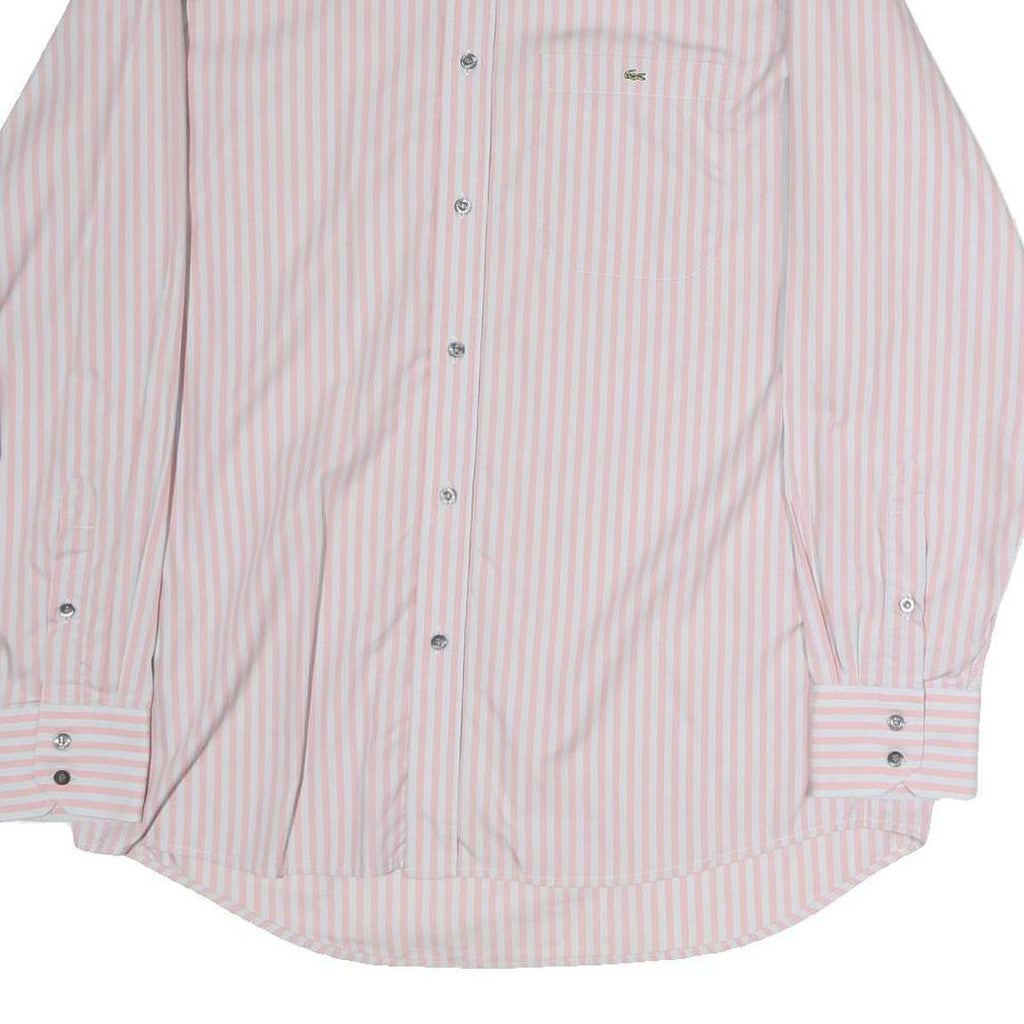 LACOSTE Mens Pink & White Striped Shirt L Button-Down Collar Cotton Dress Shirt