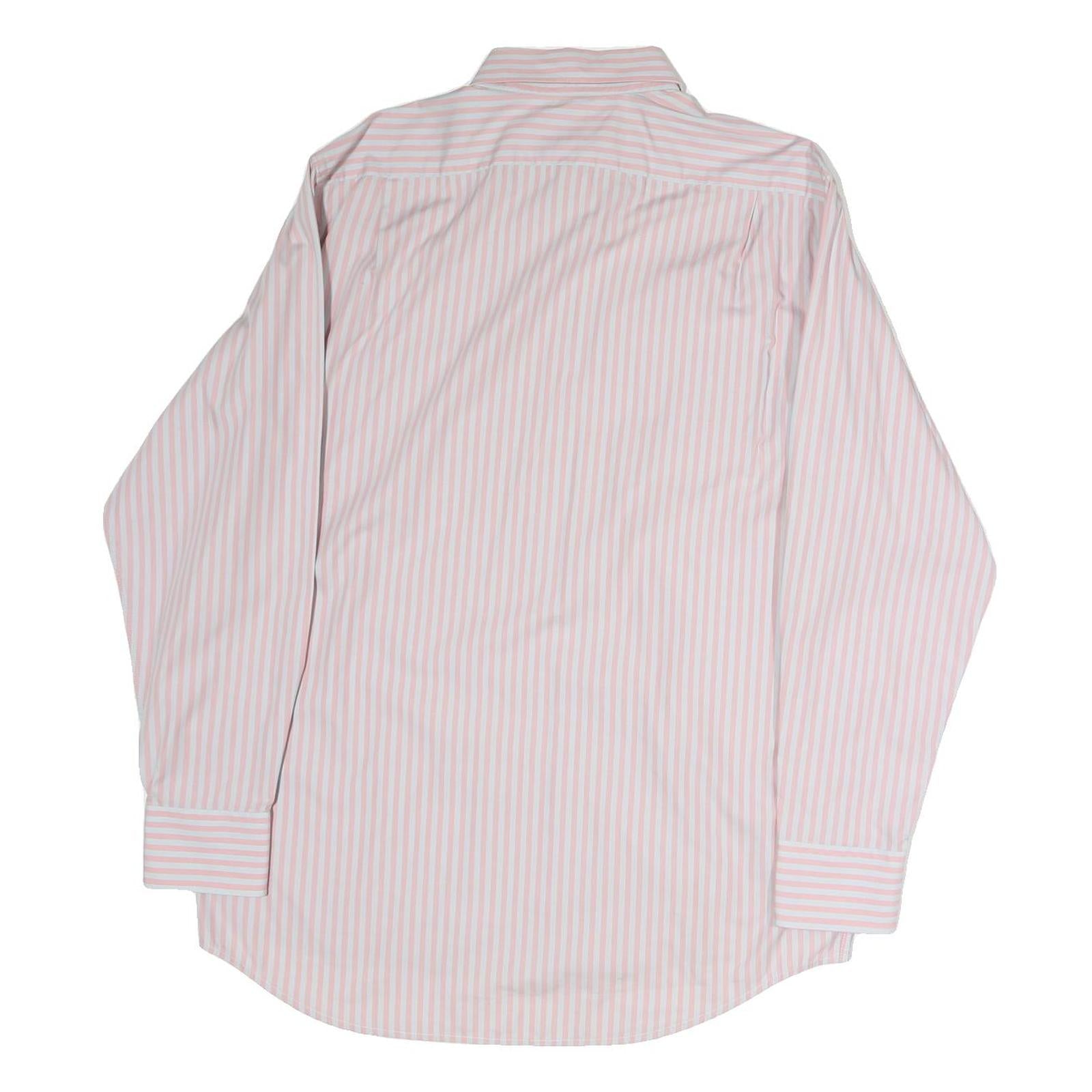 LACOSTE Mens Pink & White Striped Shirt L Button-Down Collar Cotton Dress Shirt