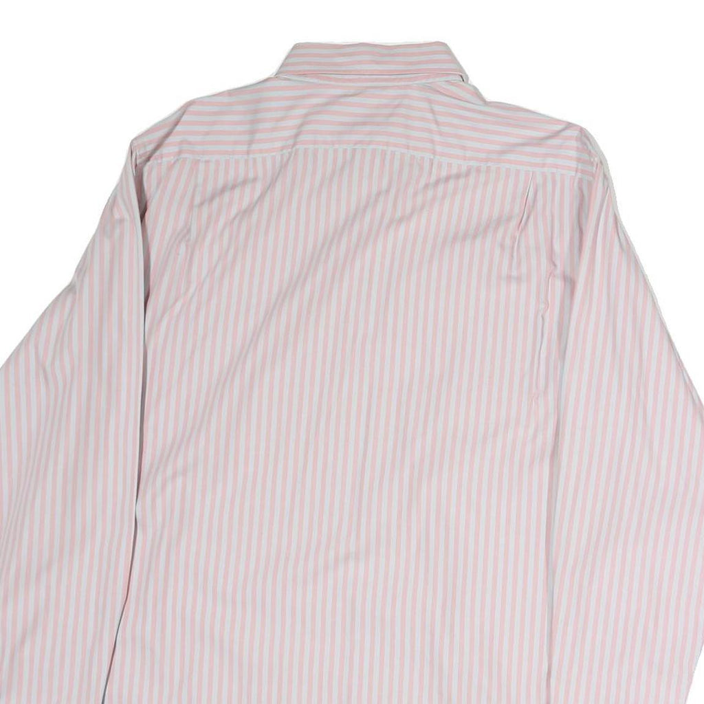 LACOSTE Mens Pink & White Striped Shirt L Button-Down Collar Cotton Dress Shirt