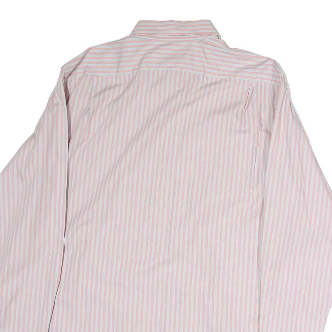 LACOSTE Mens Pink & White Striped Shirt L Button-Down Collar Cotton Dress Shirt