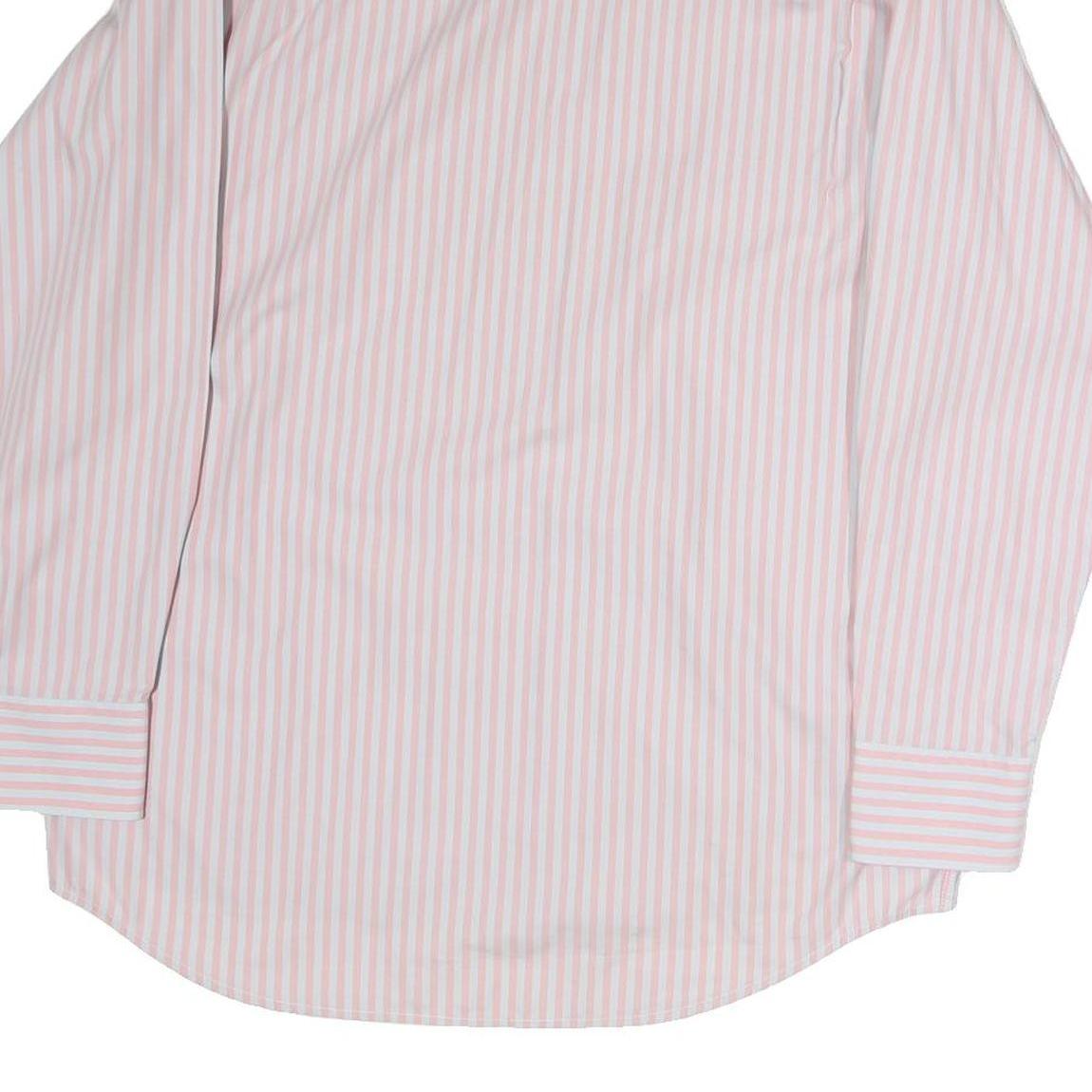 LACOSTE Mens Pink & White Striped Shirt L Button-Down Collar Cotton Dress Shirt