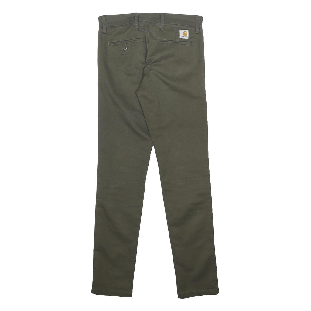 CARHARTT Mens Cotton Blend Green Slim Straight Trousers W28 L32 Casual Workwear