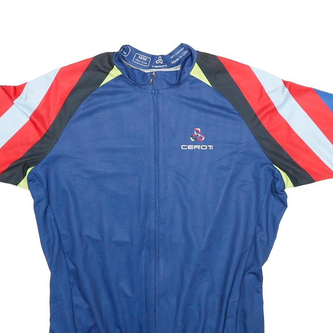 CEROTI Mens Blue & Red Graphic Cycling Jersey M Short Sleeve Zip Neck