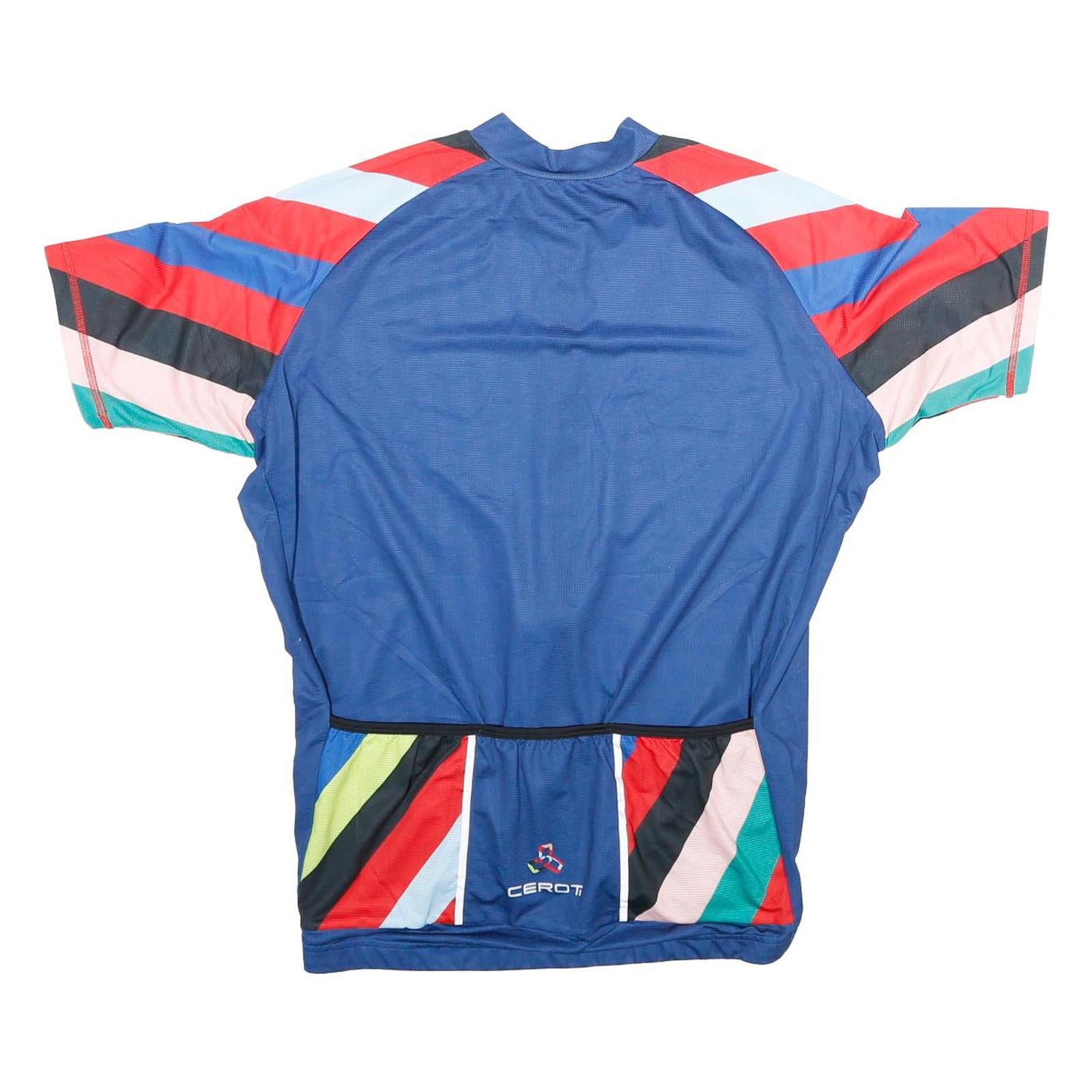CEROTI Mens Blue & Red Graphic Cycling Jersey M Short Sleeve Zip Neck