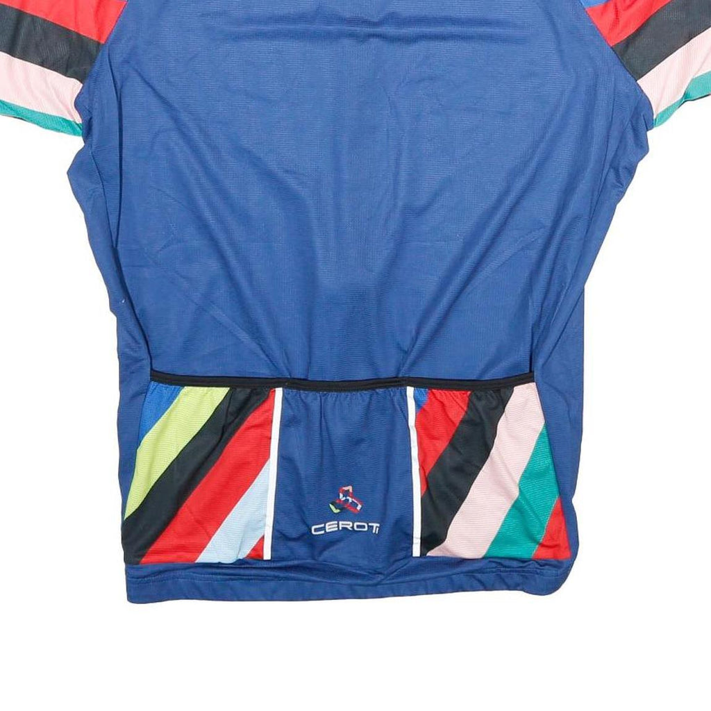 CEROTI Mens Blue & Red Graphic Cycling Jersey M Short Sleeve Zip Neck
