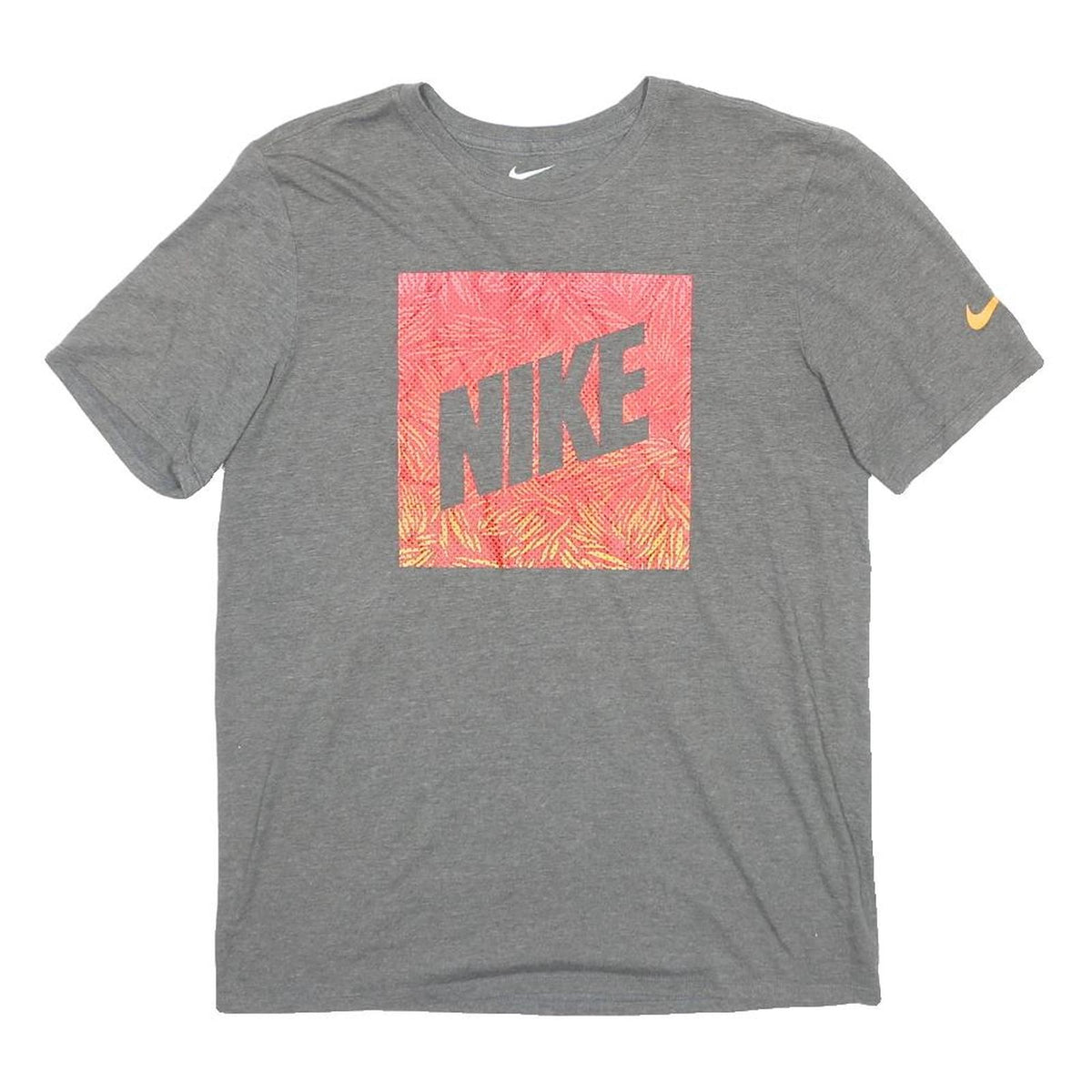 NIKE Mens Grey & Orange Graphic T-Shirt M Short Sleeve Crew Neck Cotton Blend