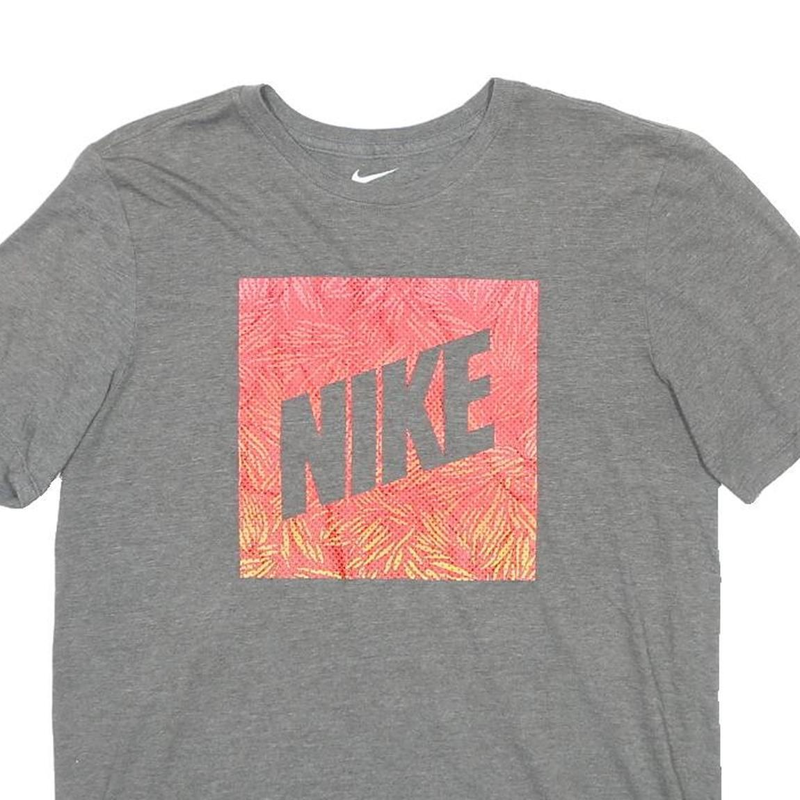 NIKE Mens Grey & Orange Graphic T-Shirt M Short Sleeve Crew Neck Cotton Blend