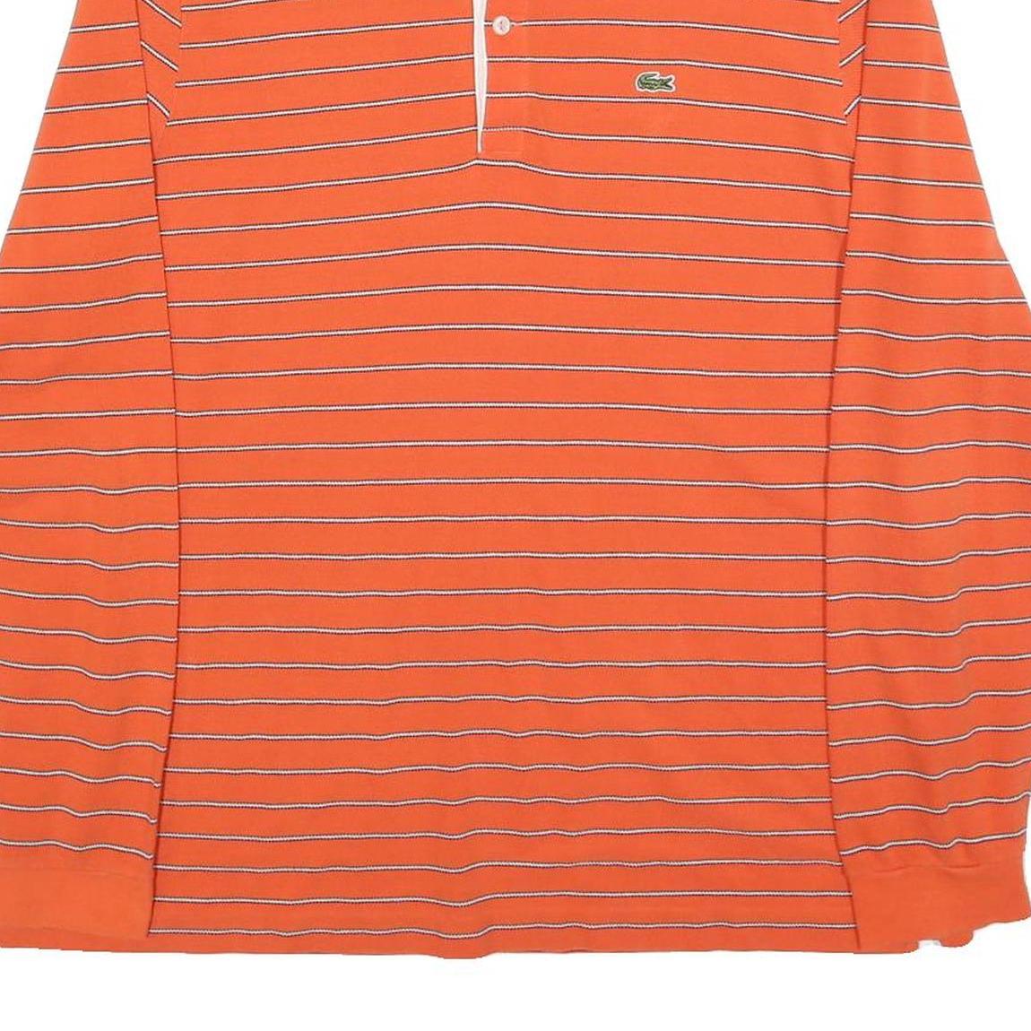 LACOSTE Mens Orange & White Striped Long Sleeve Polo Shirt XL Cotton Blend