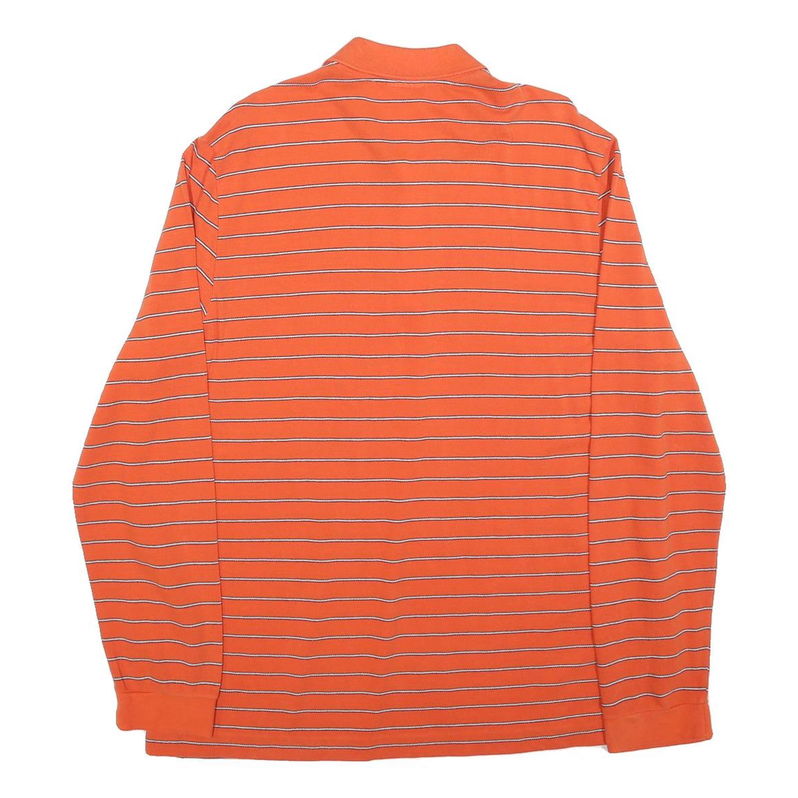 LACOSTE Mens Orange & White Striped Long Sleeve Polo Shirt XL Cotton Blend