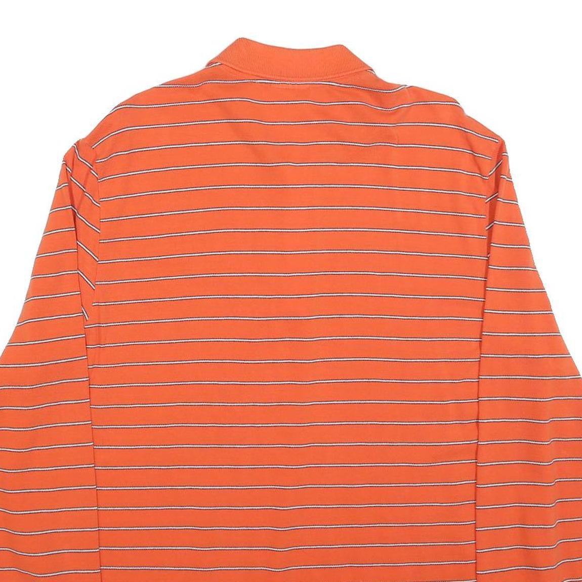 LACOSTE Mens Orange & White Striped Long Sleeve Polo Shirt XL Cotton Blend