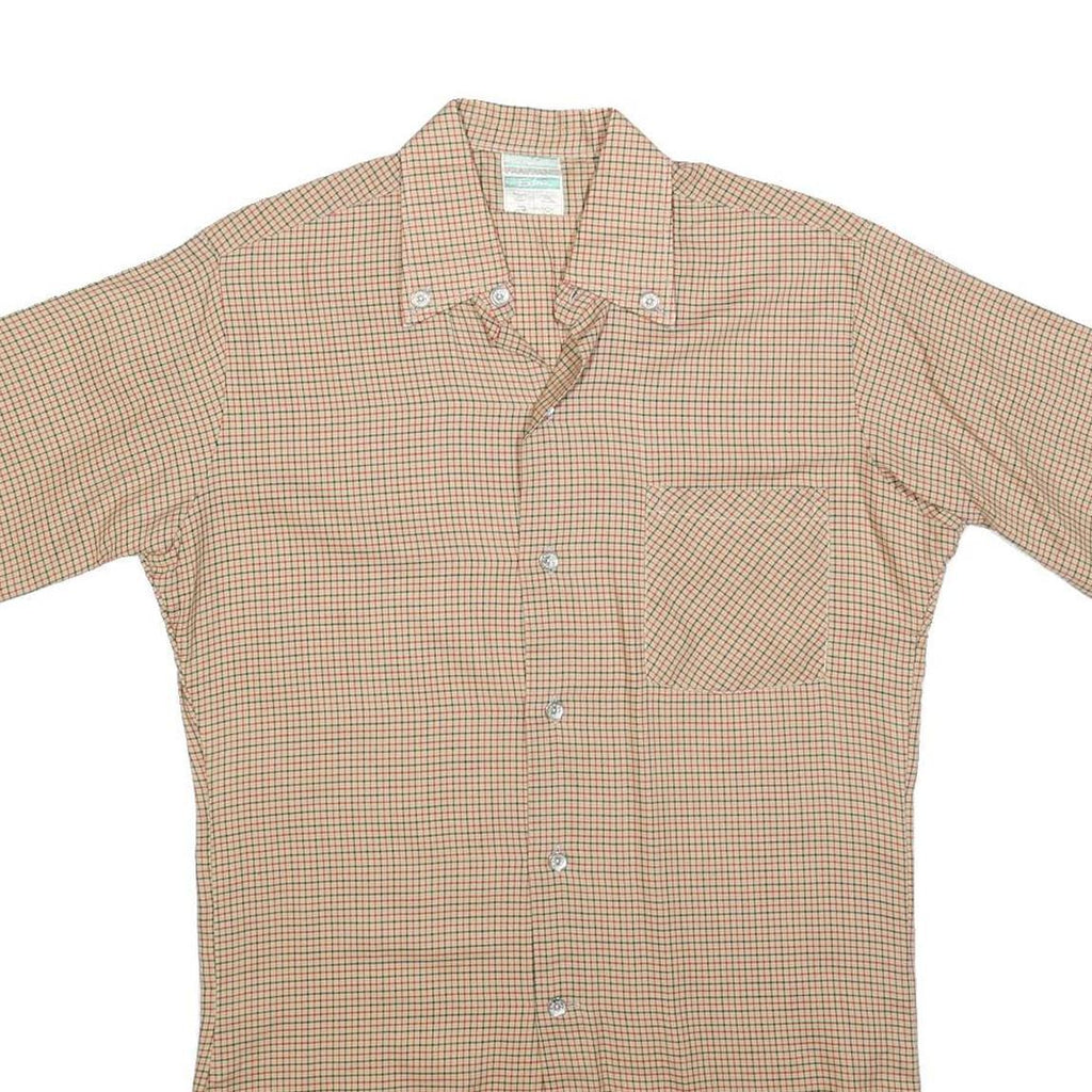 FRAPPANT Womens Beige Check Shirt Dress Cotton Blend Short Sleeve S Casual