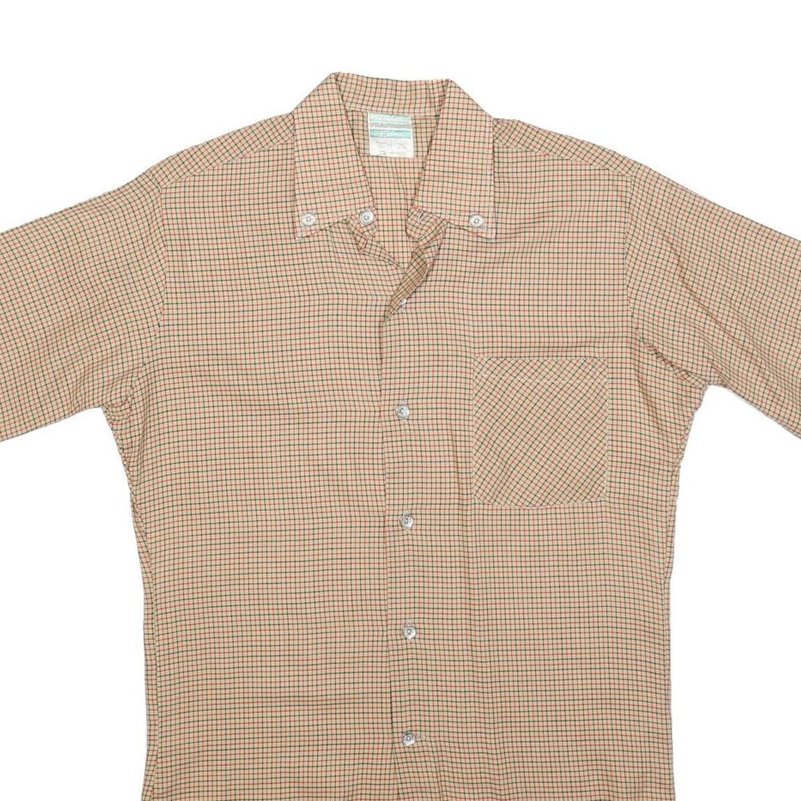 FRAPPANT Womens Beige Check Shirt Dress Cotton Blend Short Sleeve S Casual