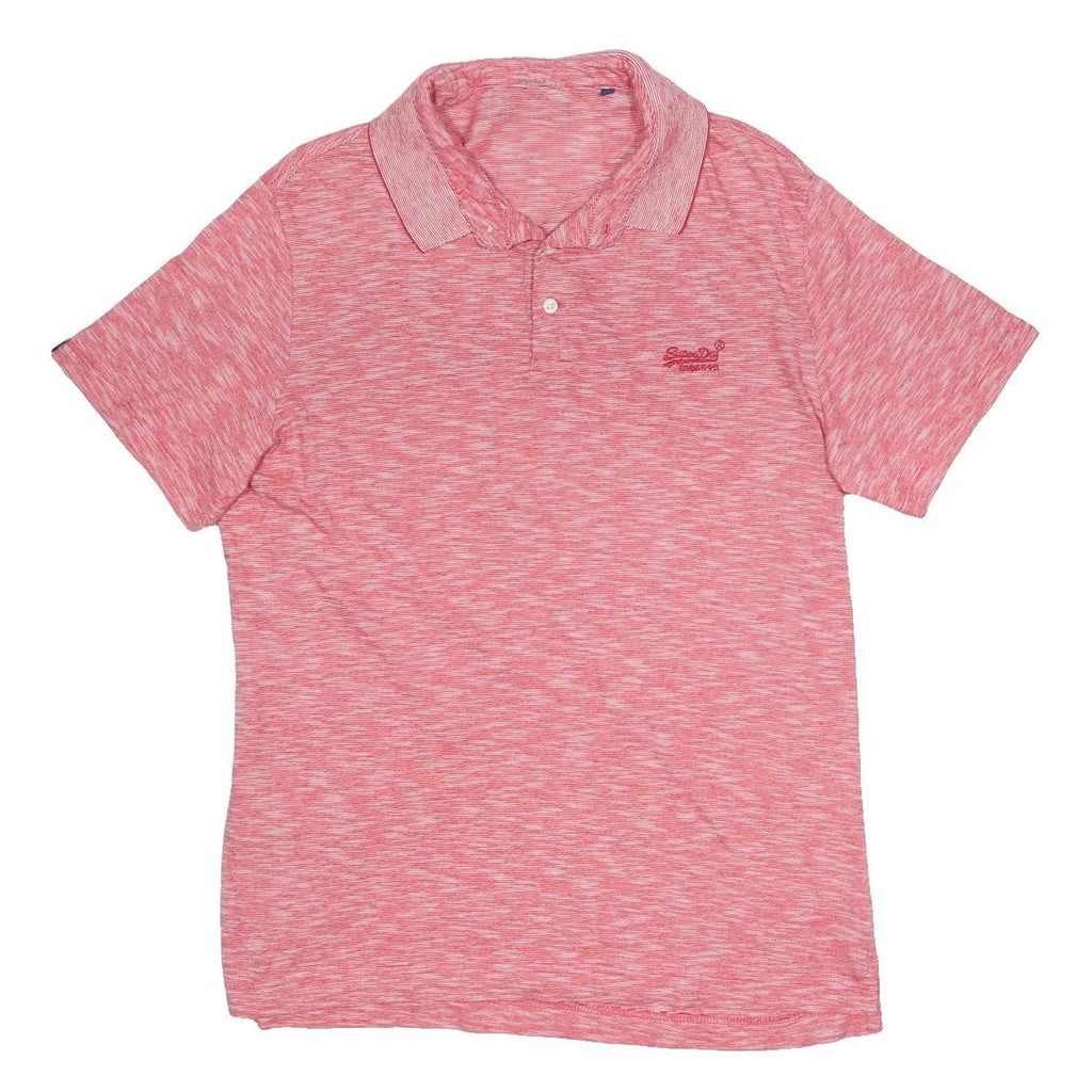 SUPERDRY Mens Pink Short Sleeve Plain Polo Shirt M Casual Cotton Comfort