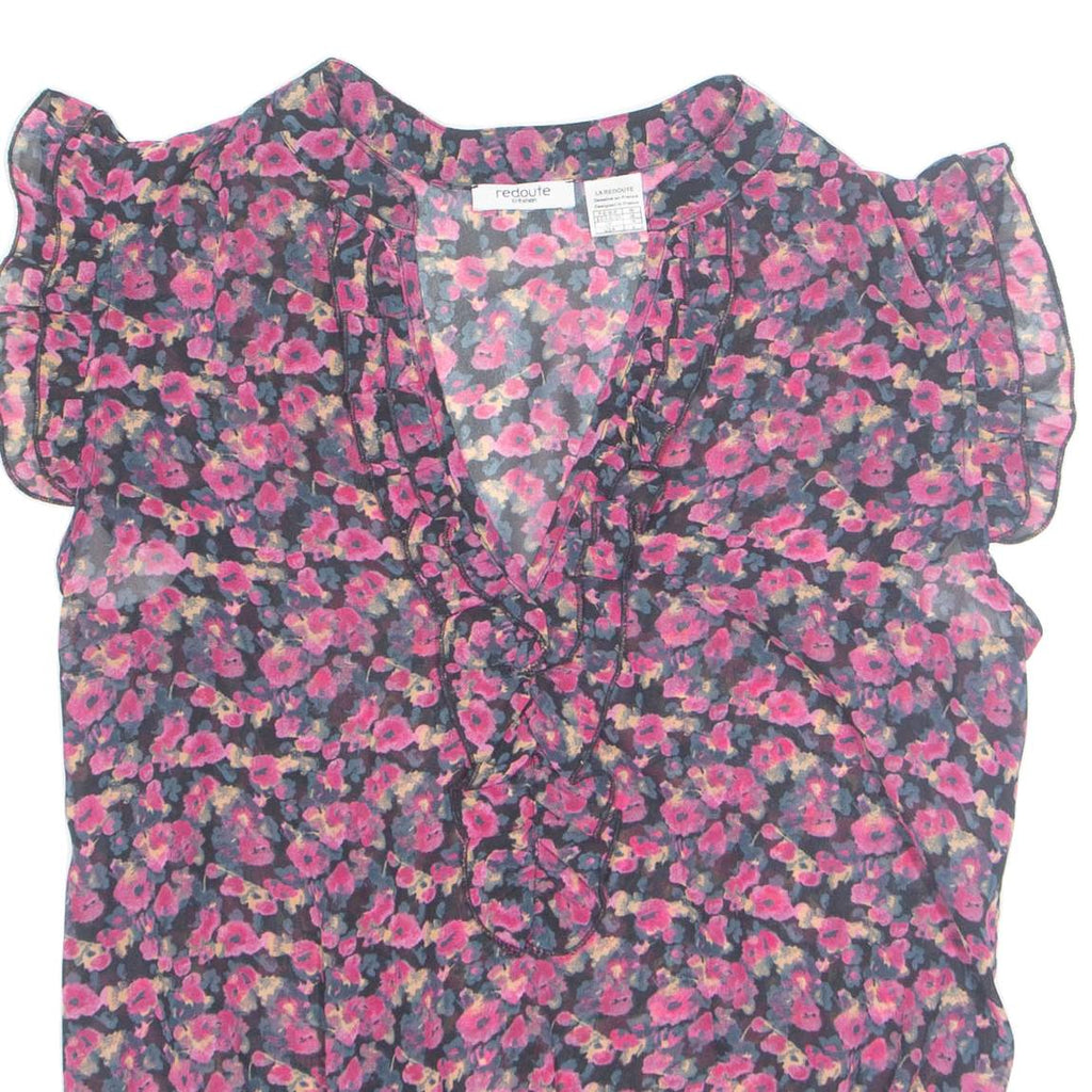 REDOUTE Sheer Womens Printed Blouse Pink V-Neck Floral UK 10