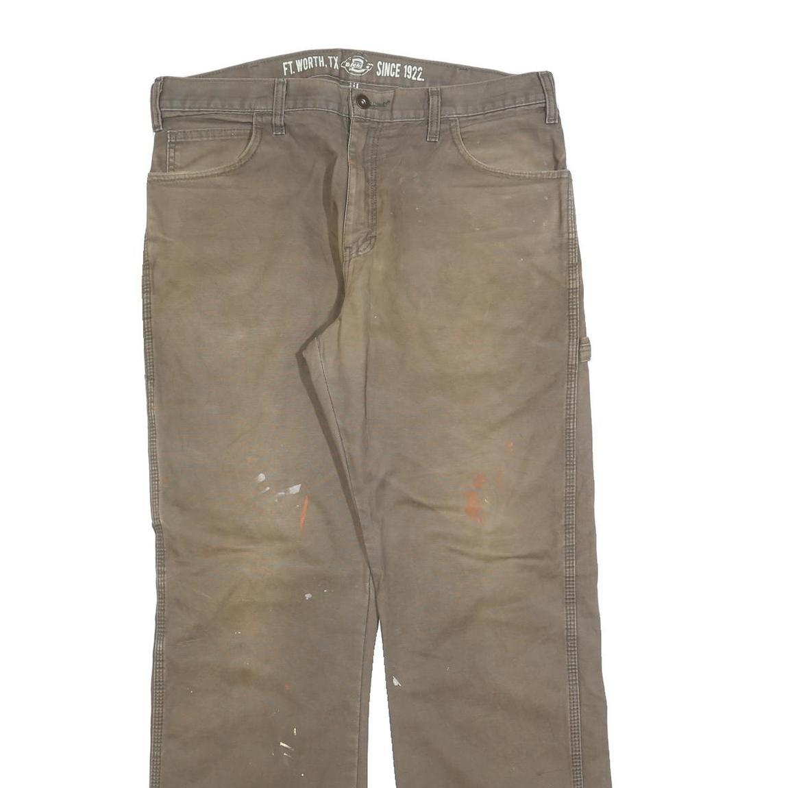 DICKIES Mens Cotton Blend Brown Relaxed Straight Trousers W35 L32 Workwear