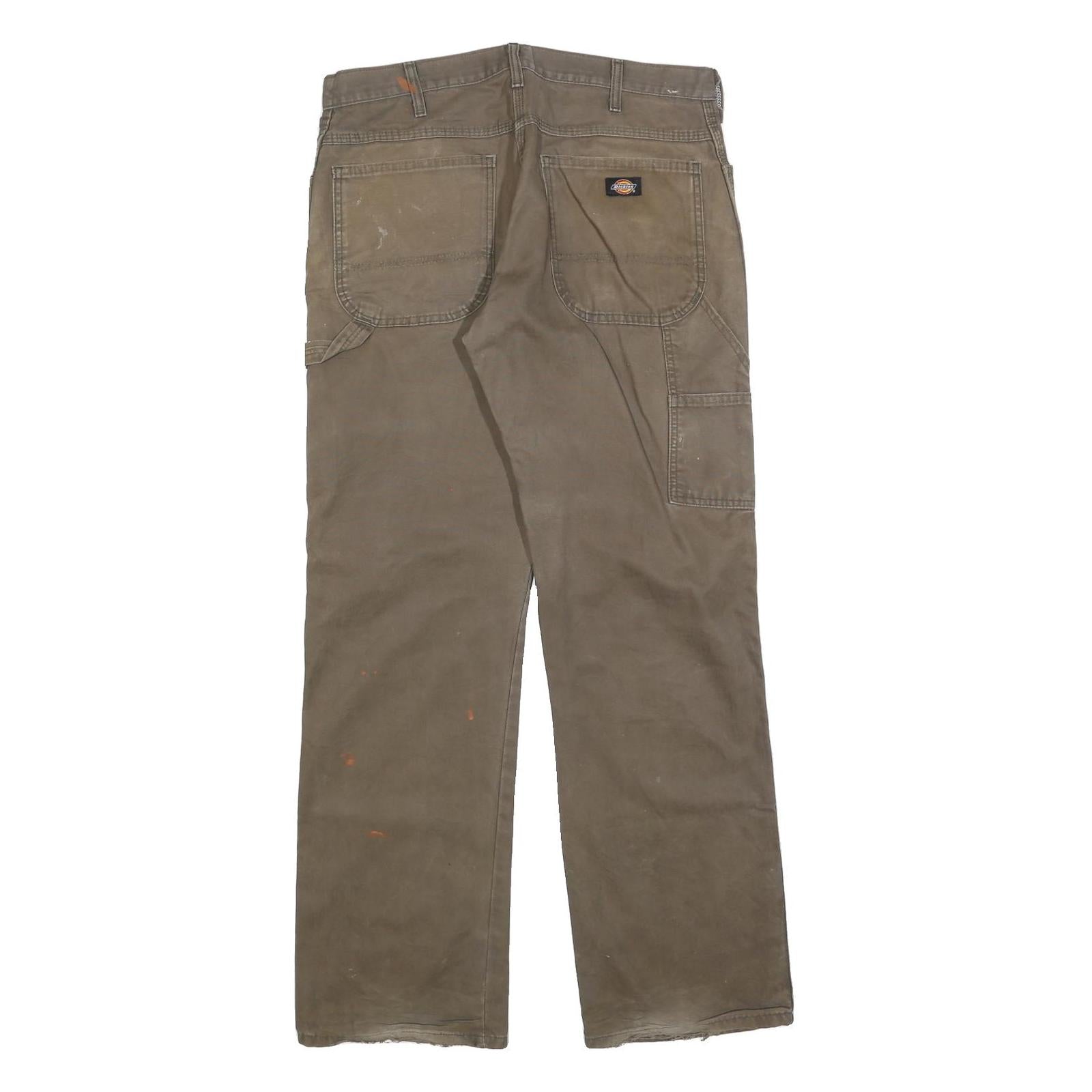 DICKIES Mens Cotton Blend Brown Relaxed Straight Trousers W35 L32 Workwear