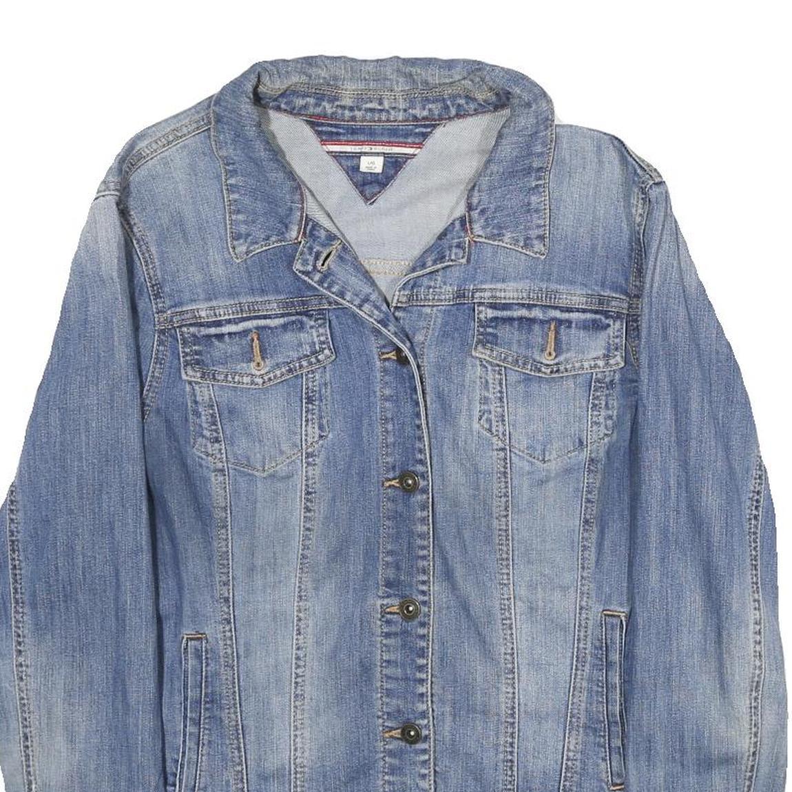 TOMMY HILFIGER Womens Blue Denim Jacket L Cotton Button Closure Classic Fit