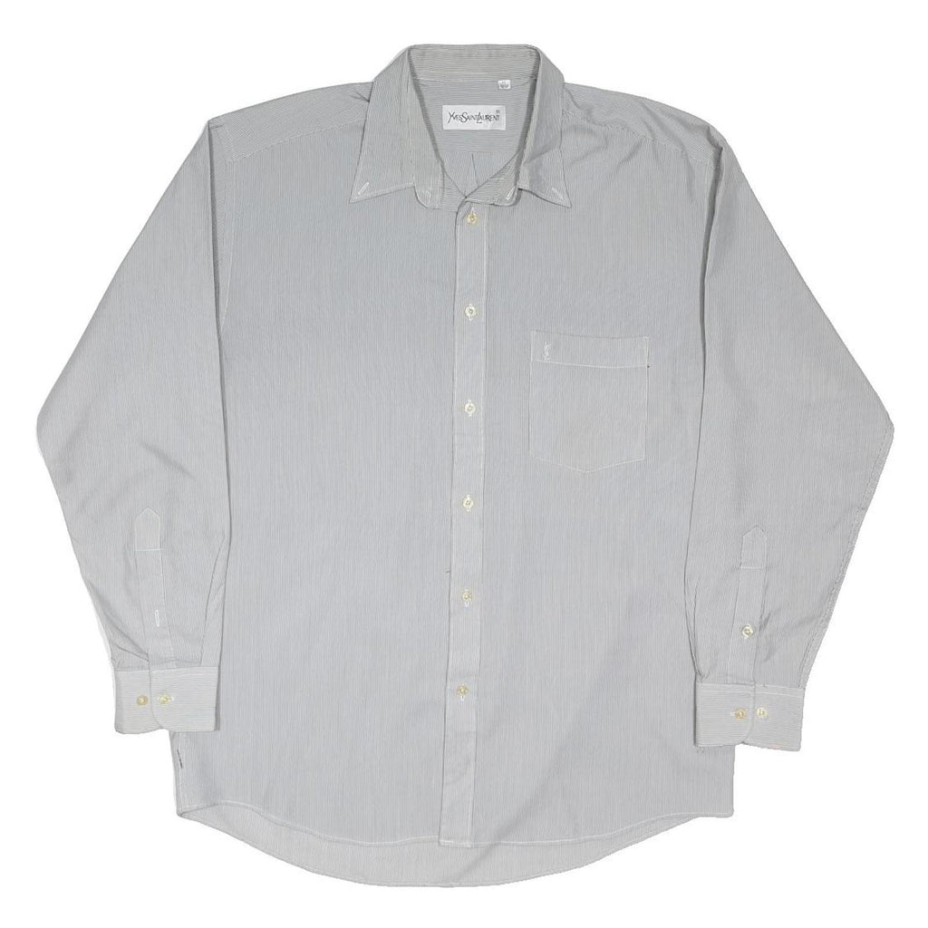 YVES SAINT LAURENT Mens Blue & White Pinstripe Shirt M Classic Cotton Blend