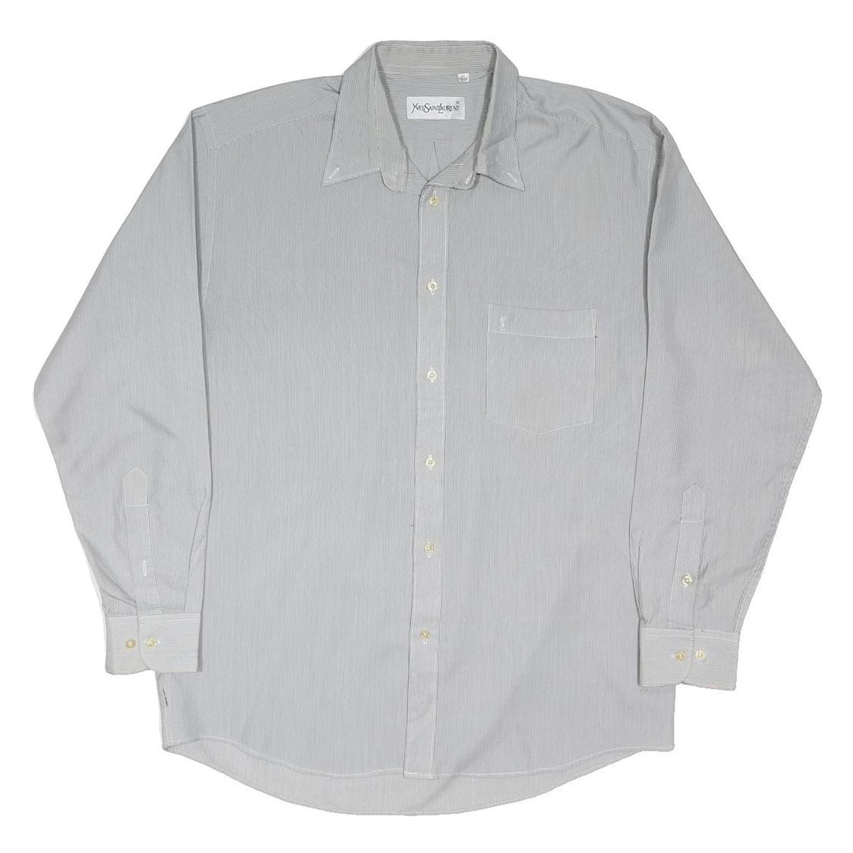 YVES SAINT LAURENT Mens Blue & White Pinstripe Shirt M Classic Cotton Blend