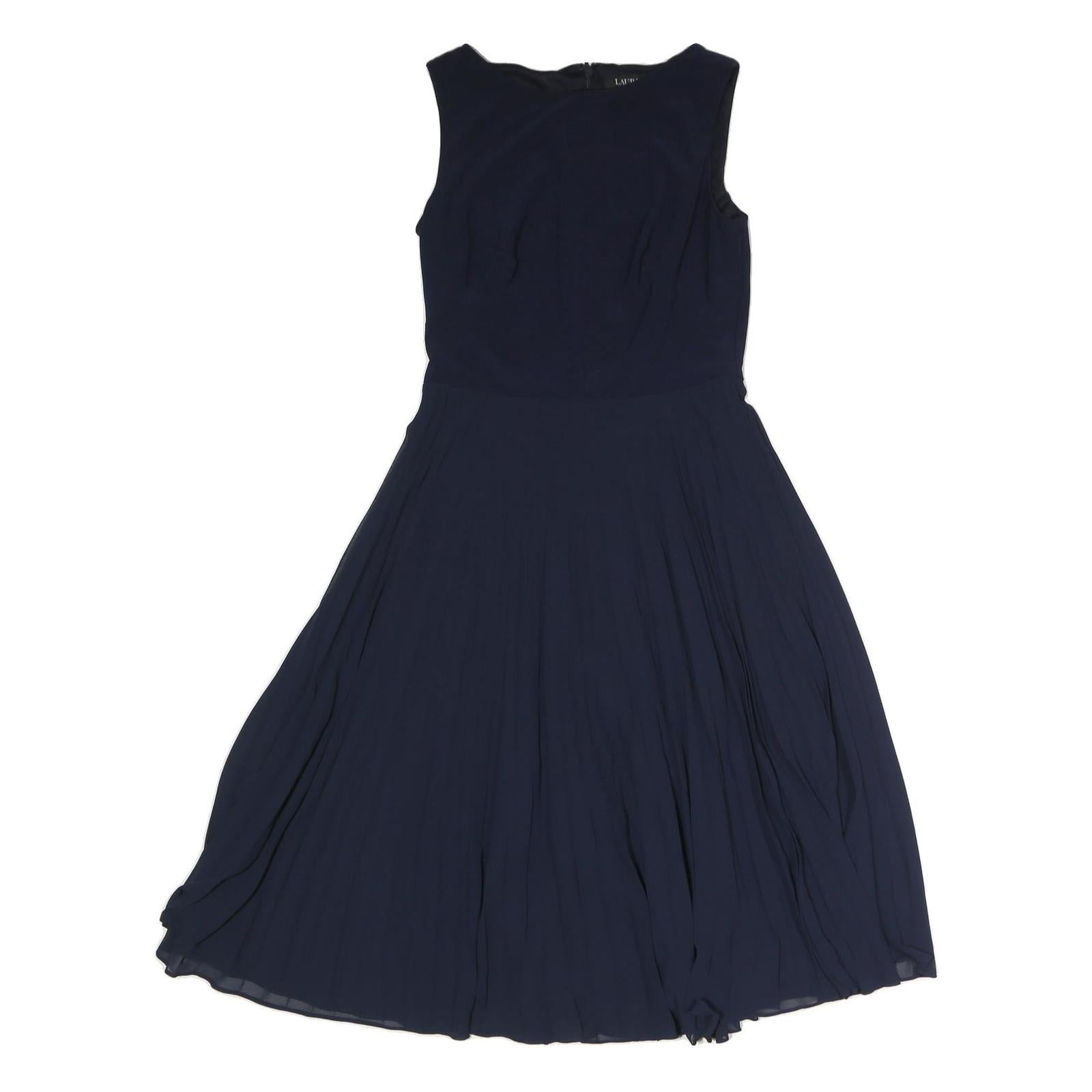 LAUREN RALPH LAUREN Womens Navy Fit & Flare Polyester Sleeveless Midi Dress S