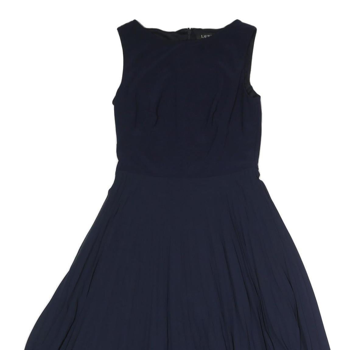 LAUREN RALPH LAUREN Womens Navy Fit & Flare Polyester Sleeveless Midi Dress S