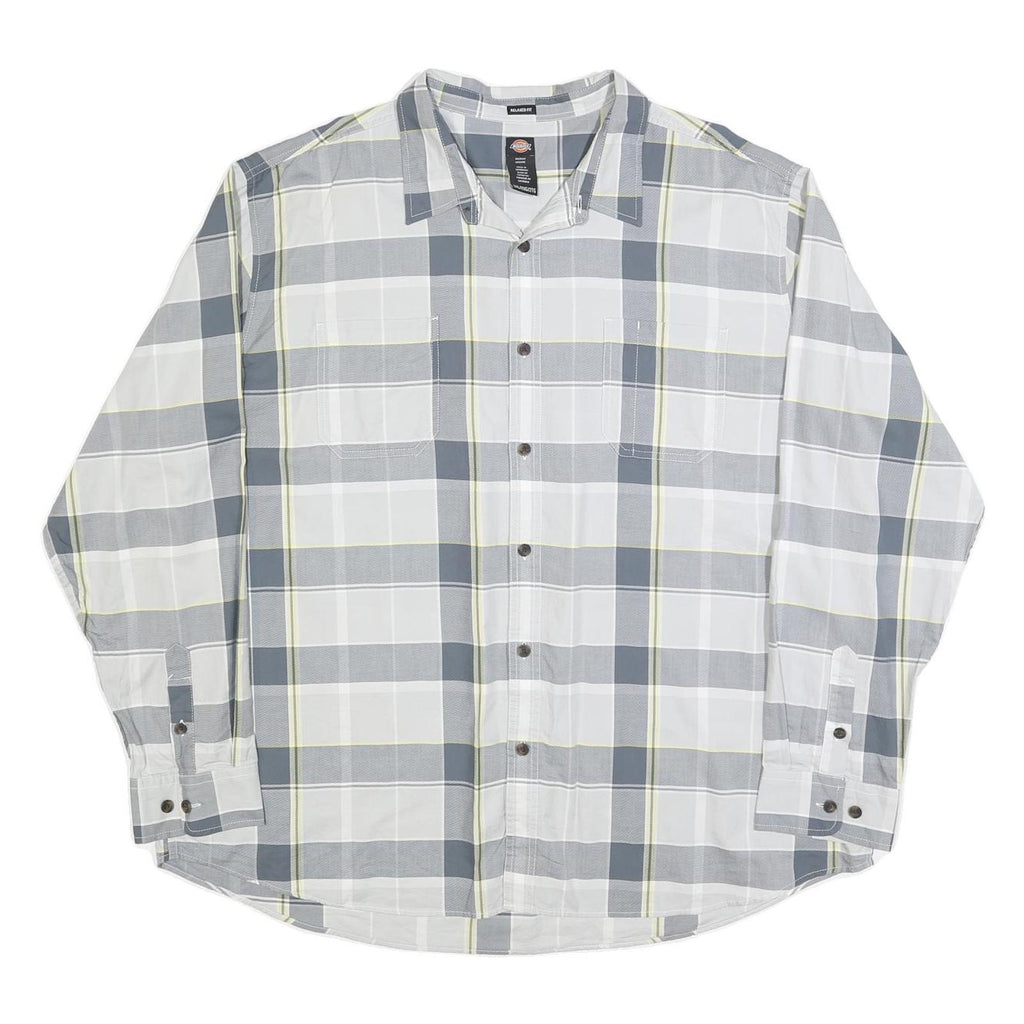 DICKIES Mens Blue & White Check Shirt 2XL Cotton Blend Casual Workwear Button-Up
