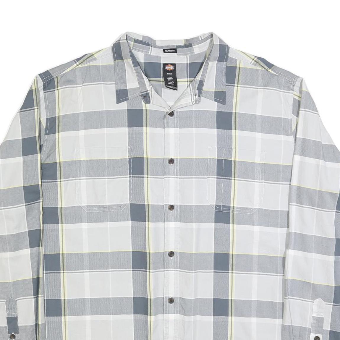 DICKIES Mens Blue & White Check Shirt 2XL Cotton Blend Casual Workwear Button-Up