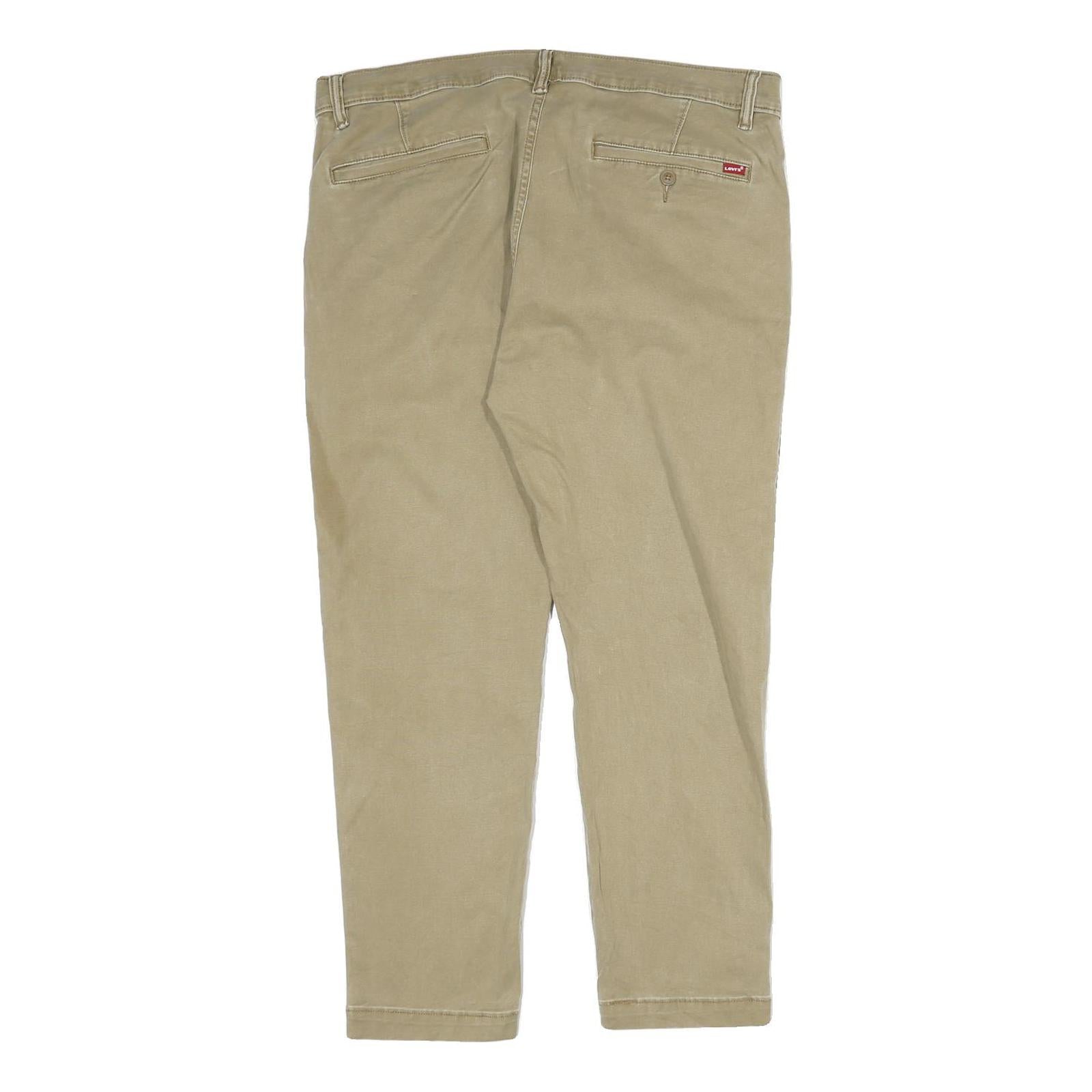 LEVI'S Mens Cotton Beige Regular Fit Straight Leg Trousers W36 L30 Casual Zip
