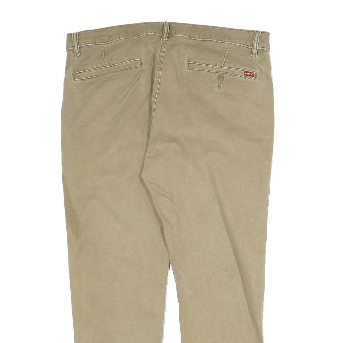 LEVI'S Mens Cotton Beige Regular Fit Straight Leg Trousers W36 L30 Casual Zip