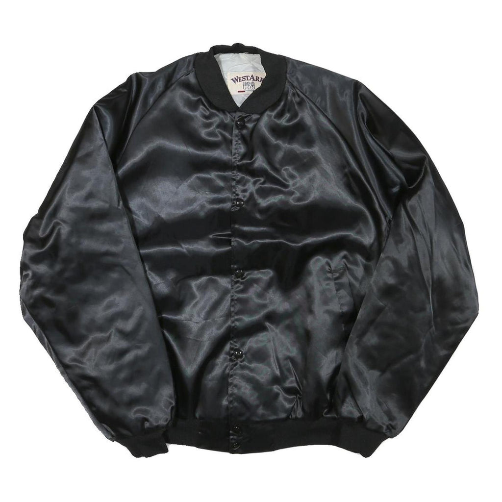 WESTARK Mens Black Satin Starbuilders Karaoke Button Jacket M Nylon Bomber Plain