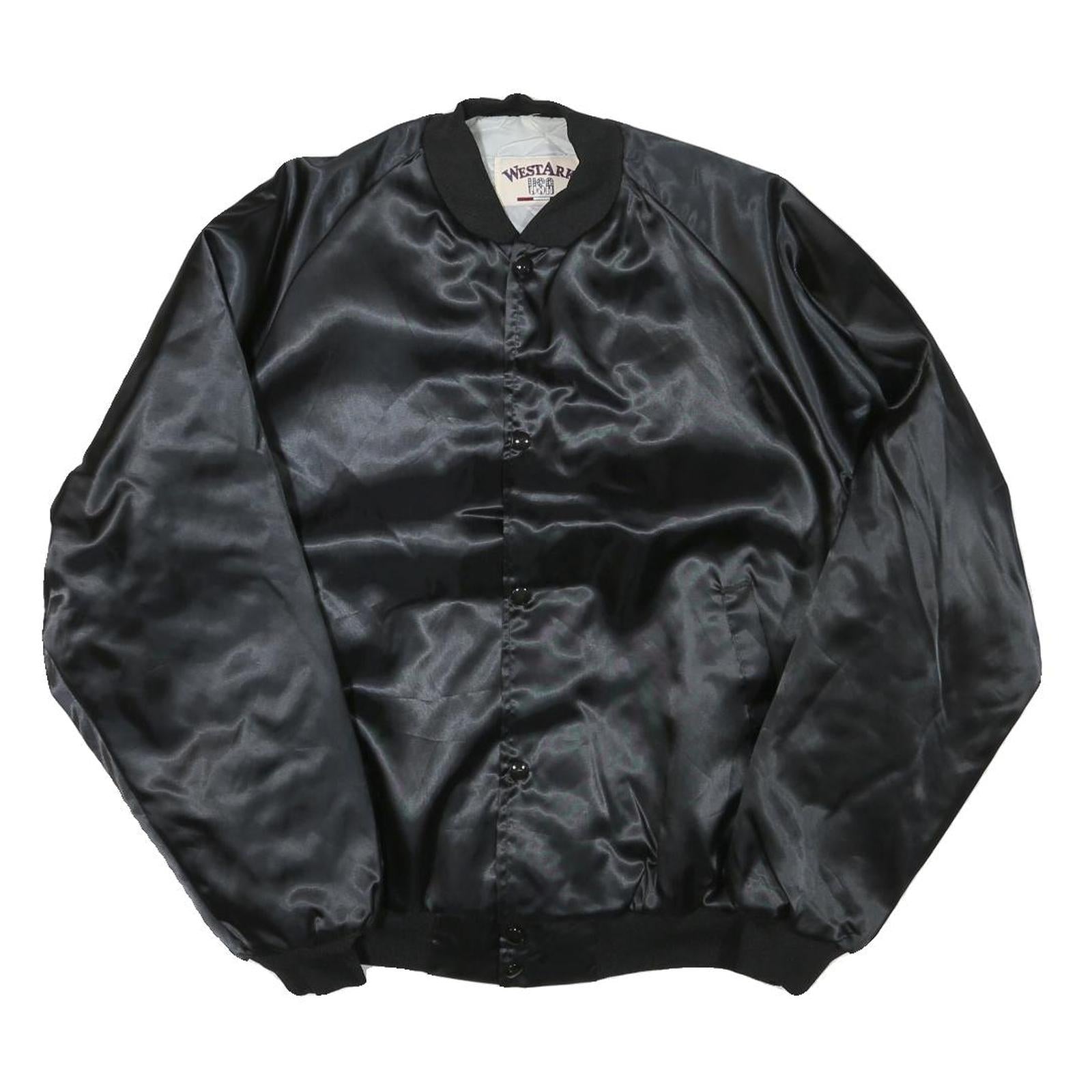 WESTARK Mens Black Satin Starbuilders Karaoke Button Jacket M Nylon Bomber Plain
