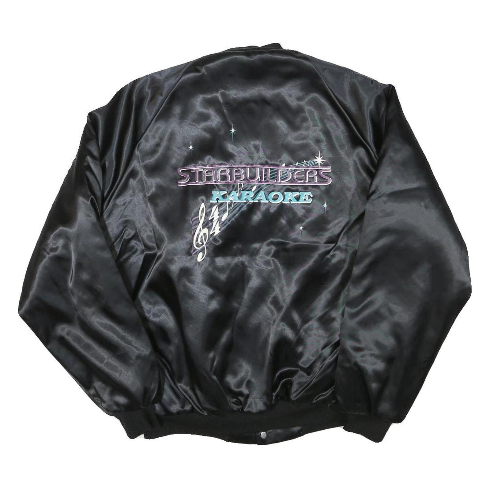 WESTARK Mens Black Satin Starbuilders Karaoke Button Jacket M Nylon Bomber Plain