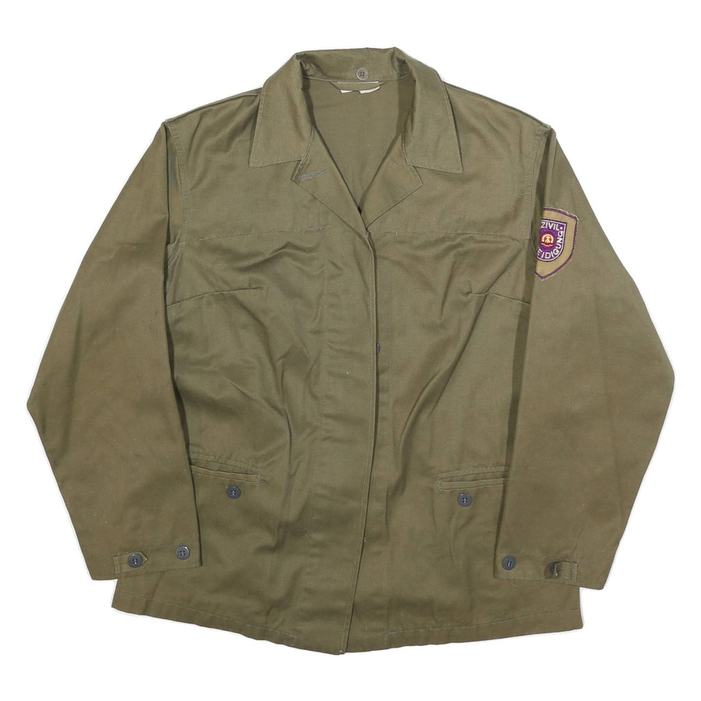 Womens Green Cotton Blend Classic Jacket M Plain Button Closure Patch