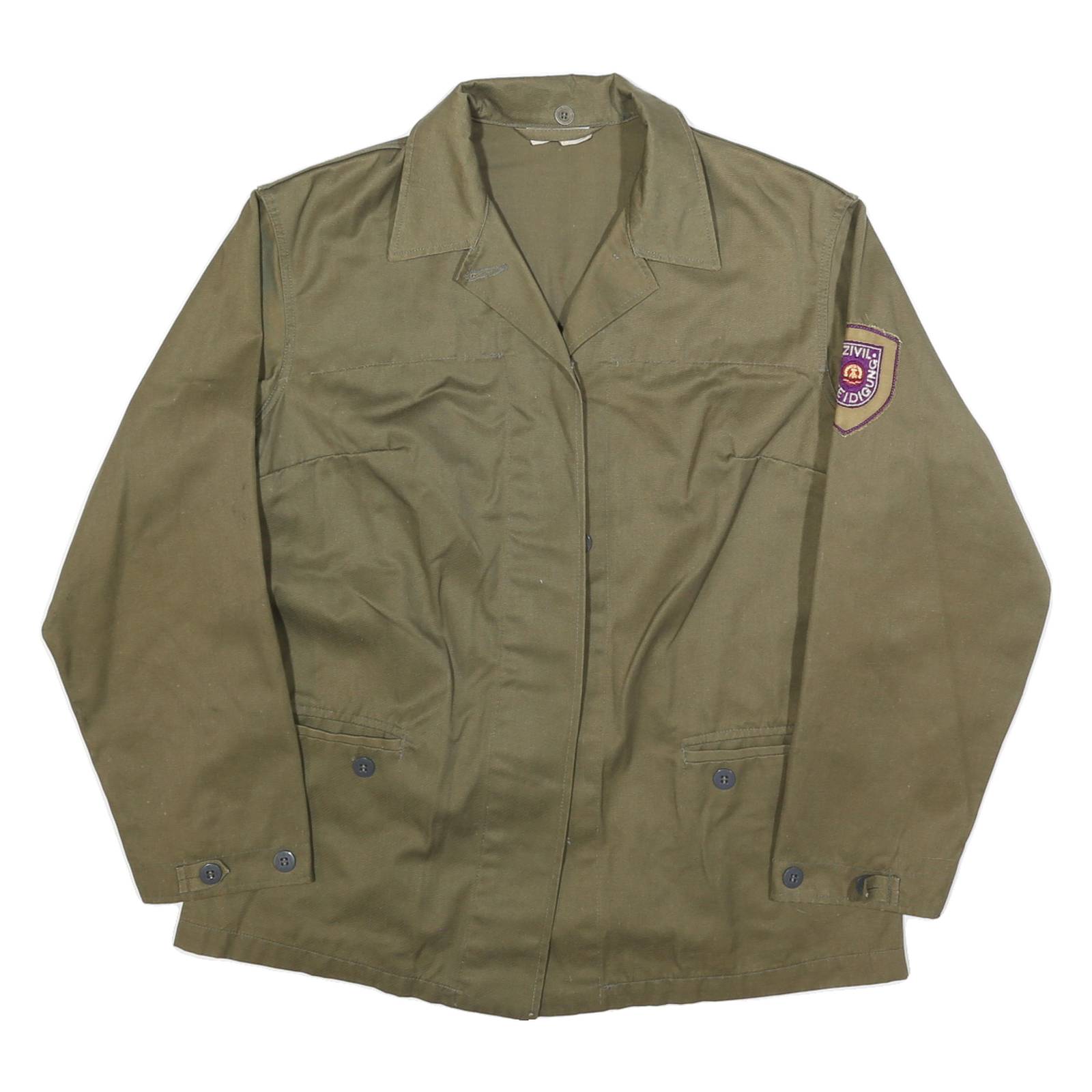 Womens Green Cotton Blend Classic Jacket M Plain Button Closure Patch
