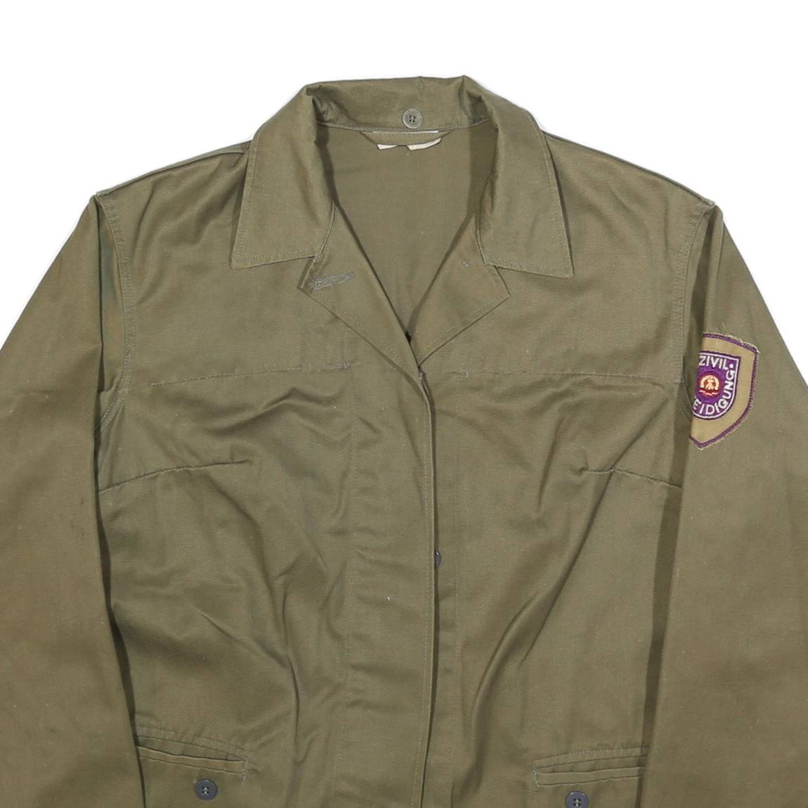 Womens Green Cotton Blend Classic Jacket M Plain Button Closure Patch