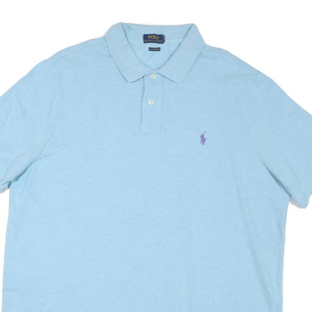 POLO RALPH LAUREN Mens Blue Cotton Blend Short Sleeve Plain L Polo Shirt Classic