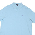 POLO RALPH LAUREN Mens Blue Cotton Blend Short Sleeve Plain L Polo Shirt Classic