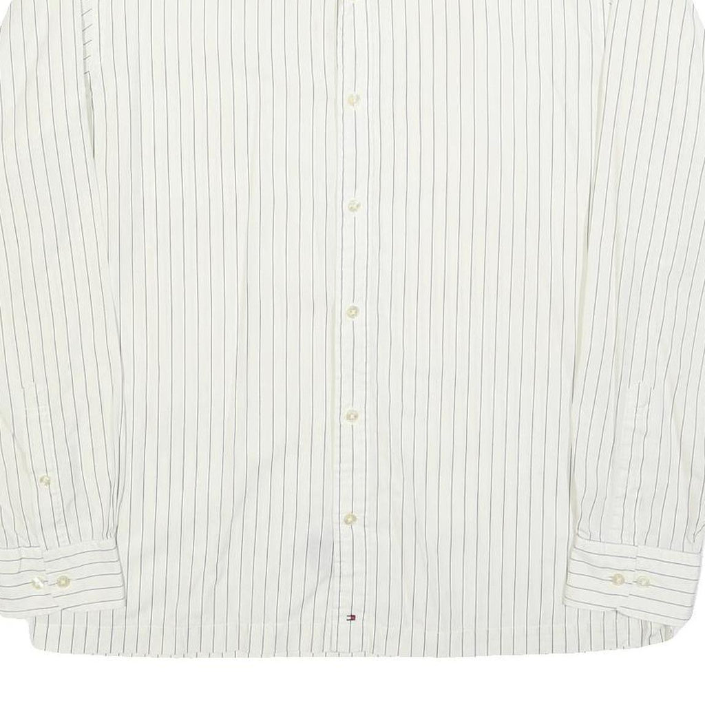 TOMMY HILFIGER Mens White & Black Pinstripe Shirt L Classic Long Sleeve Button