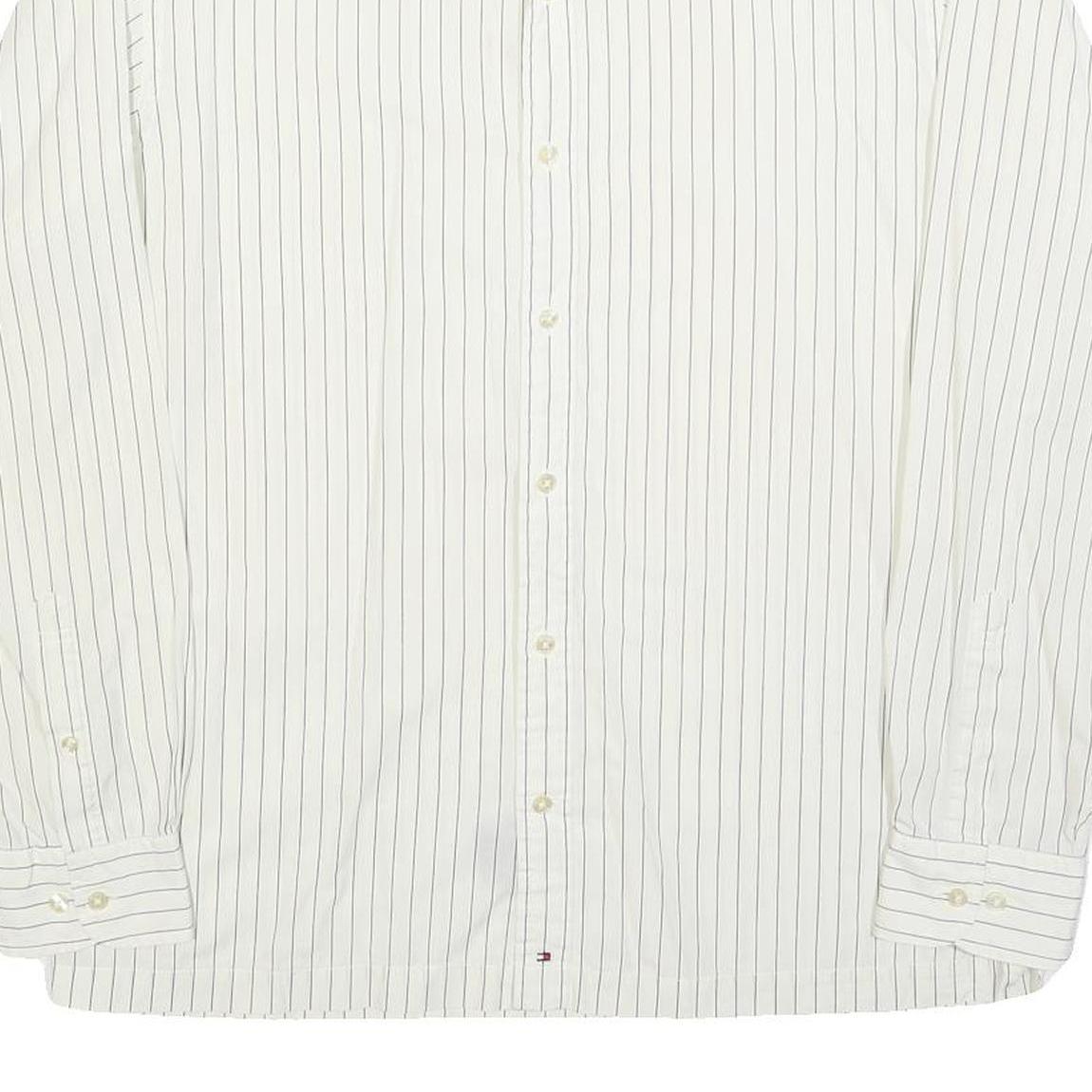 TOMMY HILFIGER Mens White & Black Pinstripe Shirt L Classic Long Sleeve Button