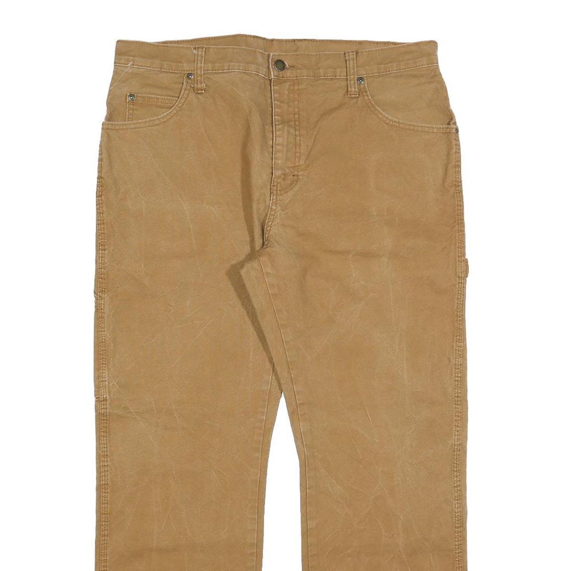 DICKIES Mens Cotton Blend Beige Regular Fit Straight Leg Trousers W34 L30