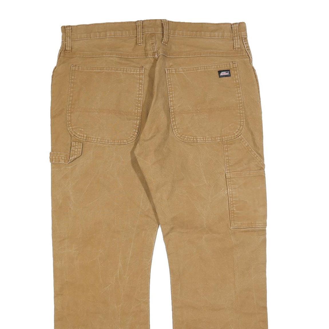 DICKIES Mens Cotton Blend Beige Regular Fit Straight Leg Trousers W34 L30