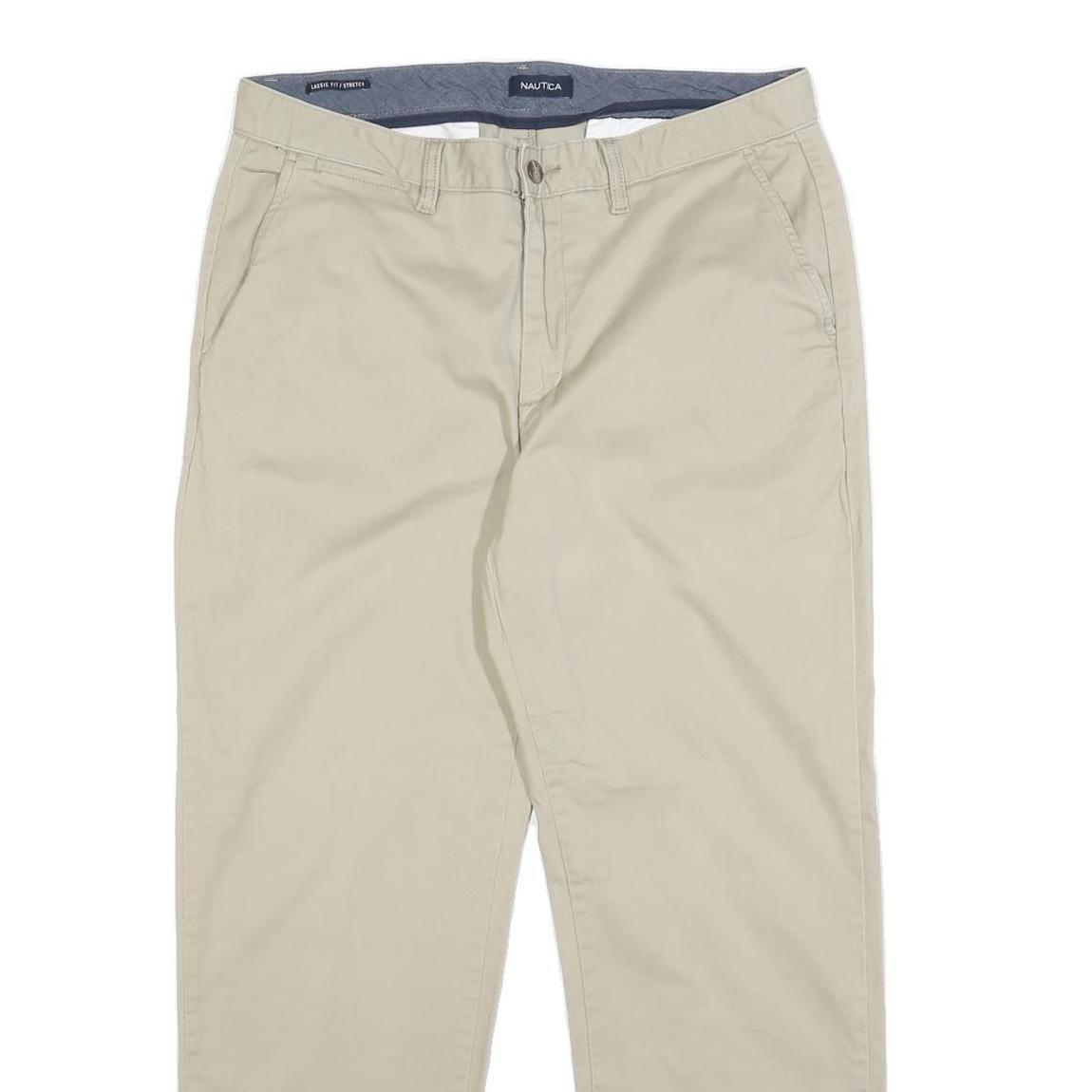 NAUTICA Mens Regular Fit Beige Cotton Blend Trousers W34 L30 Casual Zip