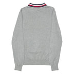 TOMMY HILFIGER Mens Patterned Jumper Grey Striped V-Neck Tight Knit XS