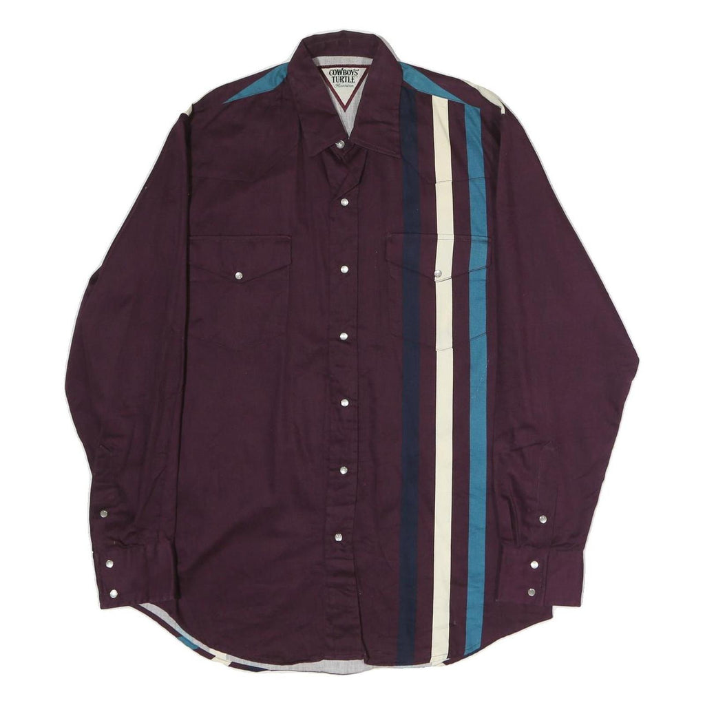COWBOY TURTLE Mens Maroon & Blue Striped Casual Shirt L Cotton Long Sleeve