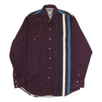 COWBOY TURTLE Mens Maroon & Blue Striped Casual Shirt L Cotton Long Sleeve