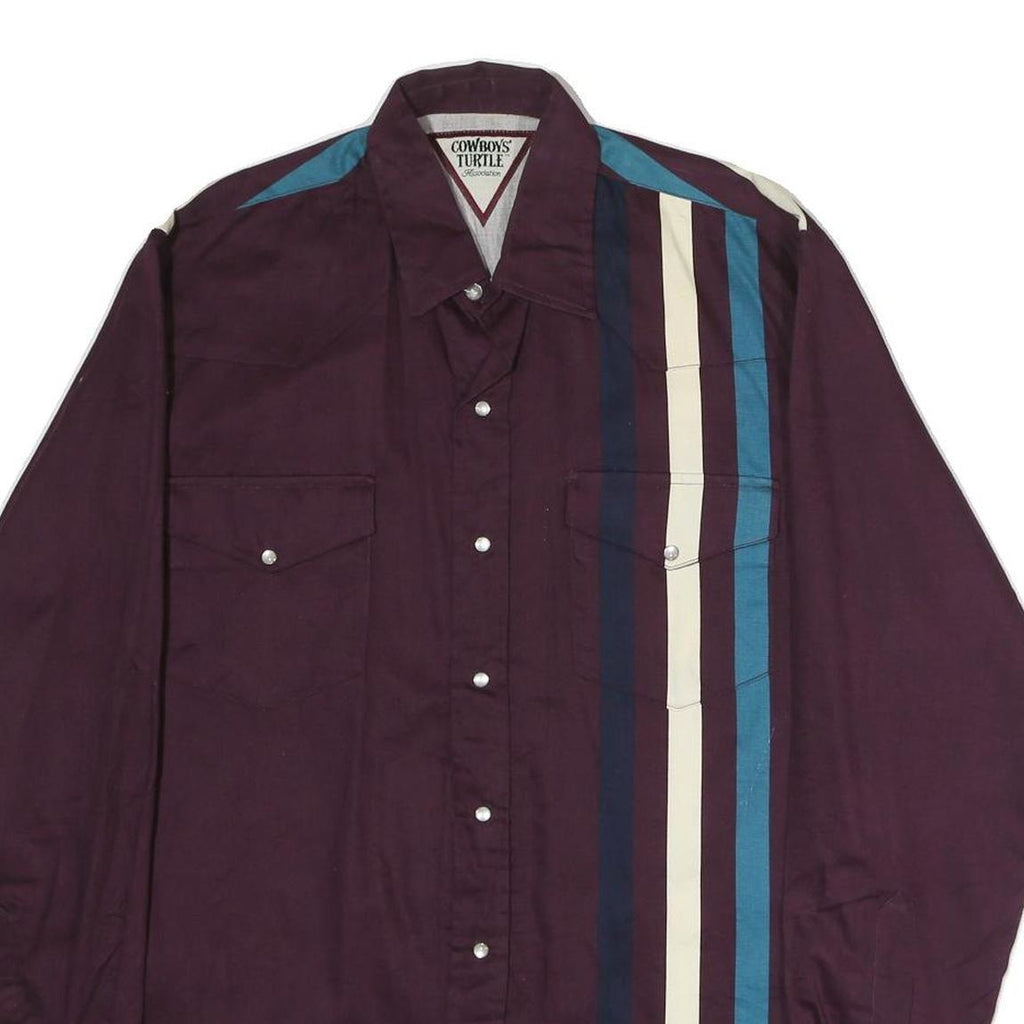 COWBOY TURTLE Mens Maroon & Blue Striped Casual Shirt L Cotton Long Sleeve