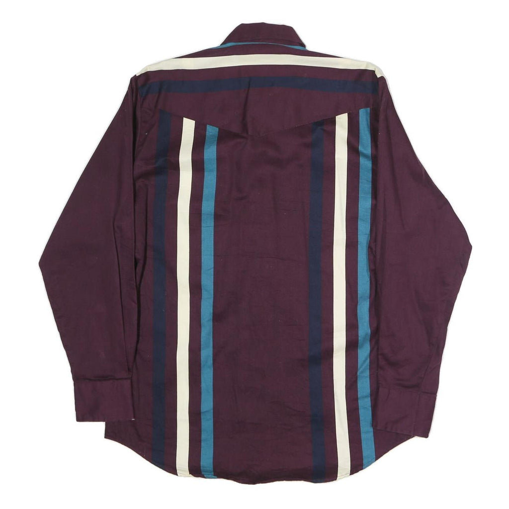 COWBOY TURTLE Mens Maroon & Blue Striped Casual Shirt L Cotton Long Sleeve